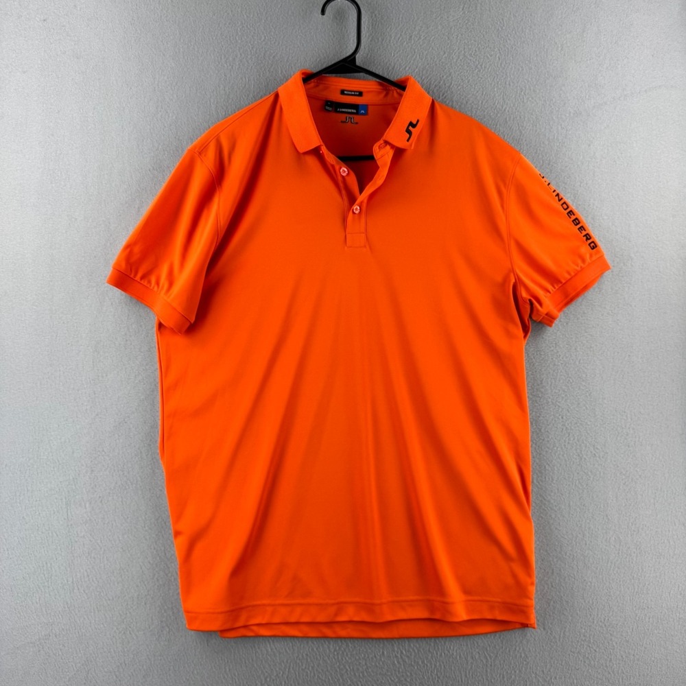 J lindeberg Tour Tech Jersey Polo Shirt Mens XL Orange Golf Stretch Regular Fit